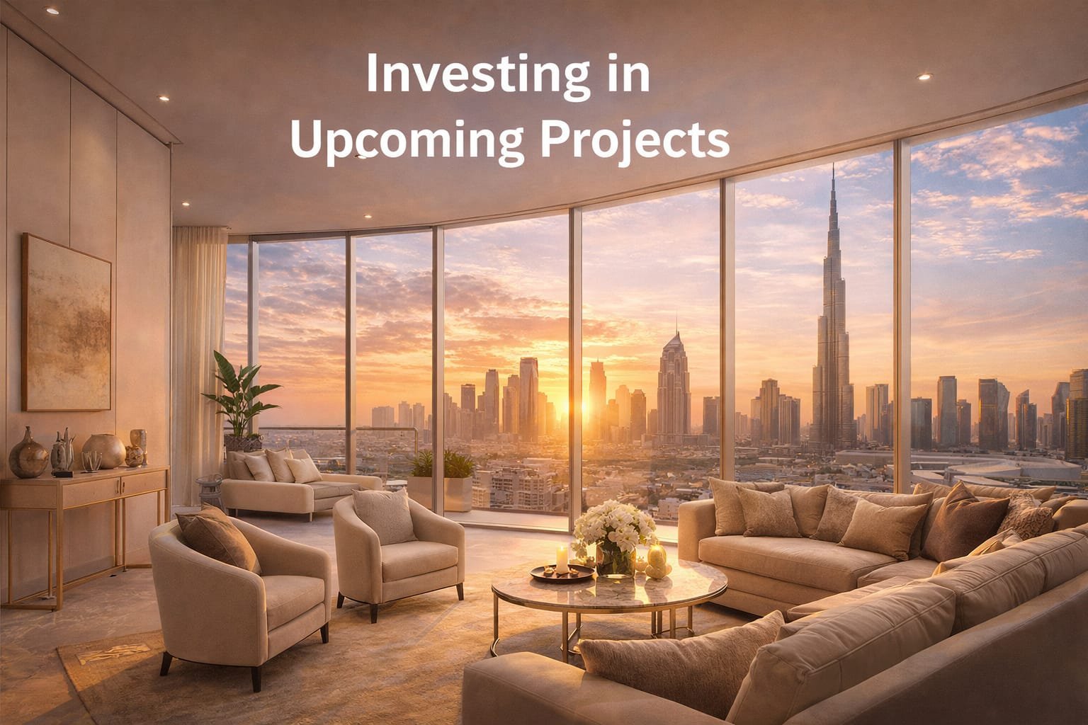 luxury Dubai apartment interior Burj Khalifa view