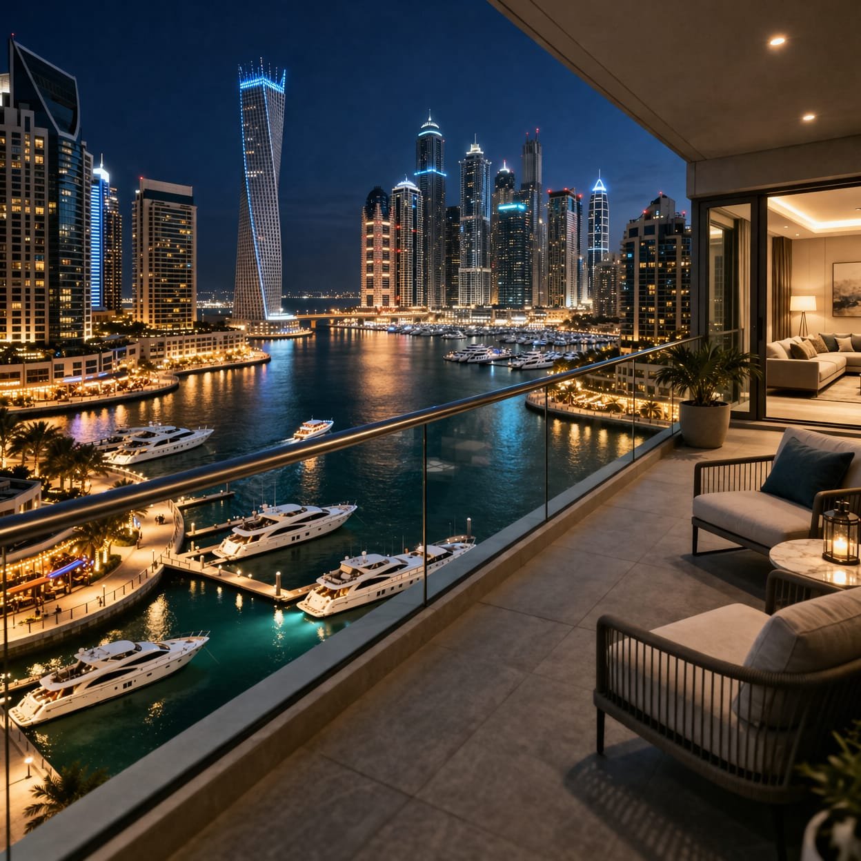 Dubai Marina waterfront luxury apartment view
