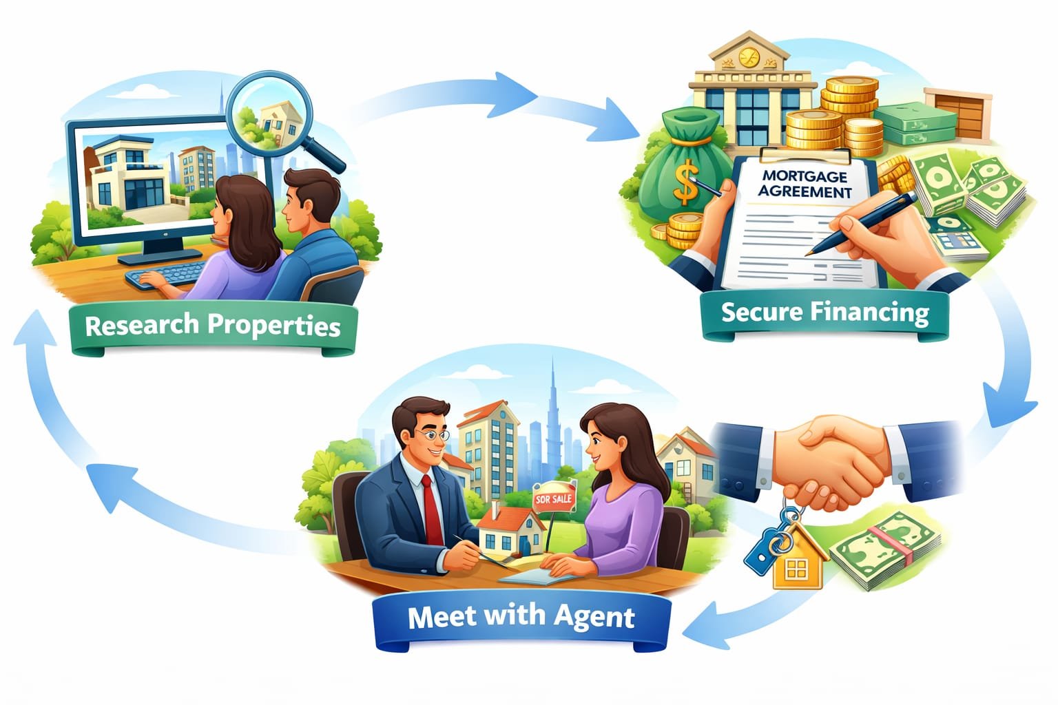 Dubai property buying process steps illustration